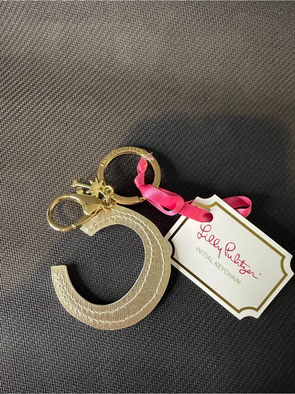 Lilly Pulitzer Pink & Green C Initial Keychain with Gold Hardware